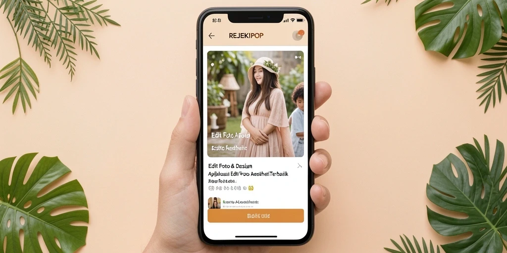 Screenshot antarmuka REJEKIPOP dengan fitur edit foto aesthetic.
