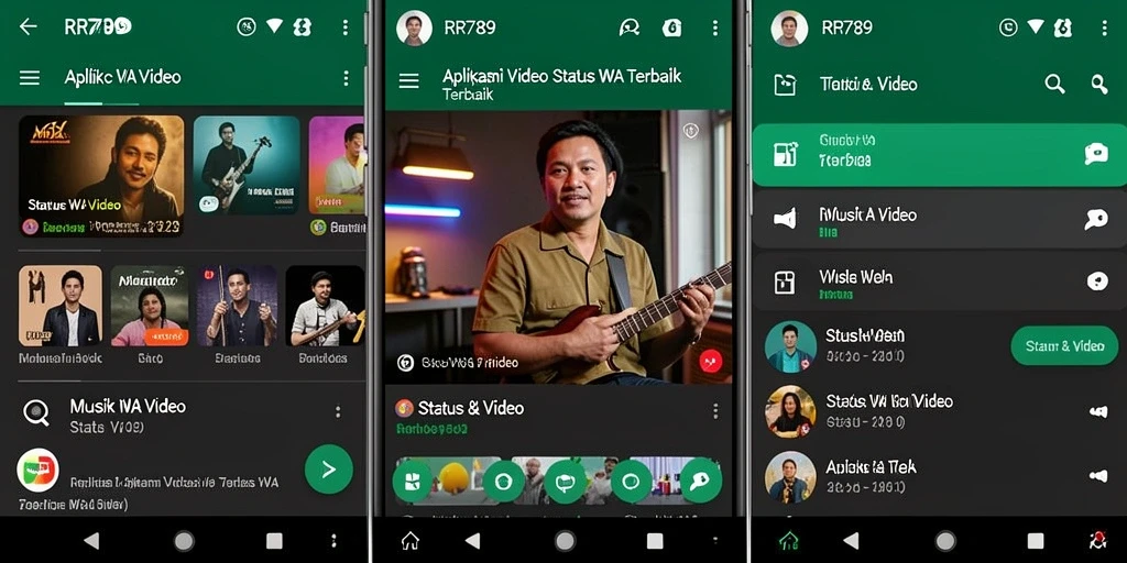 Antarmuka aplikasi RR789 untuk status video yang menarik.