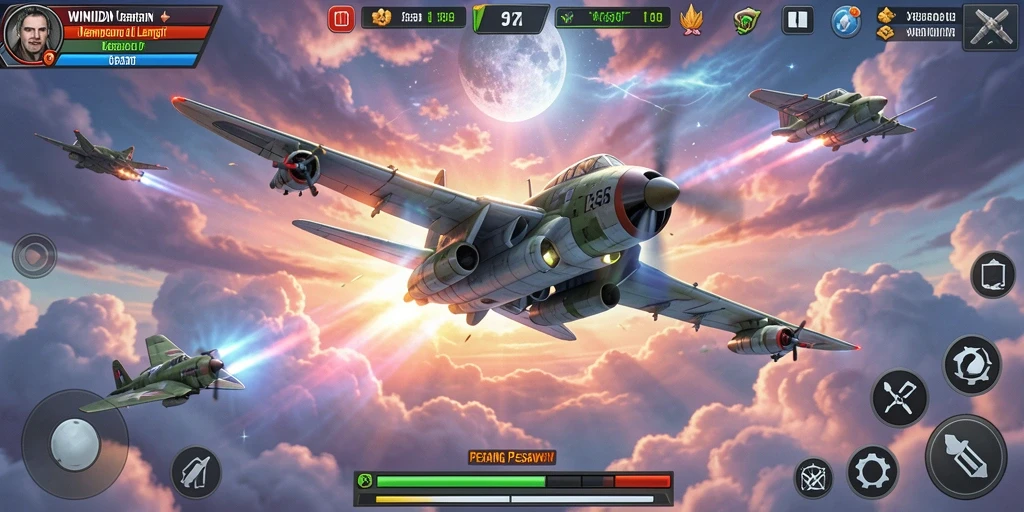 Tampilan antarmuka game Perang Pesawat WINIDN yang menarik dan intuitif.